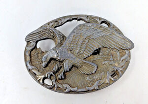 Vintage 1990 C+J Patriotic American Bald Eagle Western Belt Buckle fast ship
